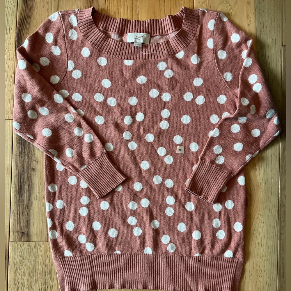 LOFT Dusty Rose Sweater with Cream Dots